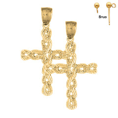 Sterling Silver 40mm Latin Cross Earrings (White or Yellow Gold Plated)