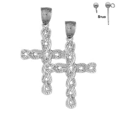 Pendientes de cruz latina de plata de ley de 40 mm (chapados en oro blanco o amarillo)