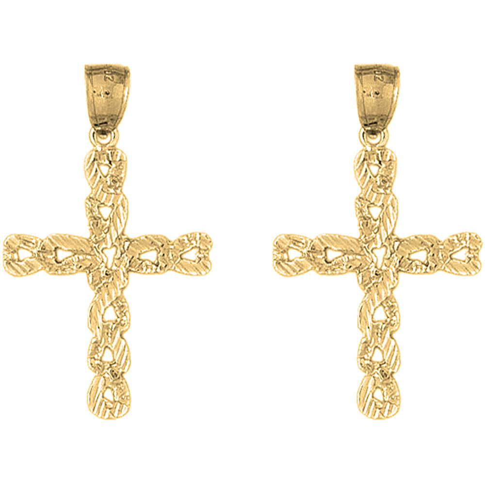 Yellow Gold-plated Silver 40mm Latin Cross Earrings