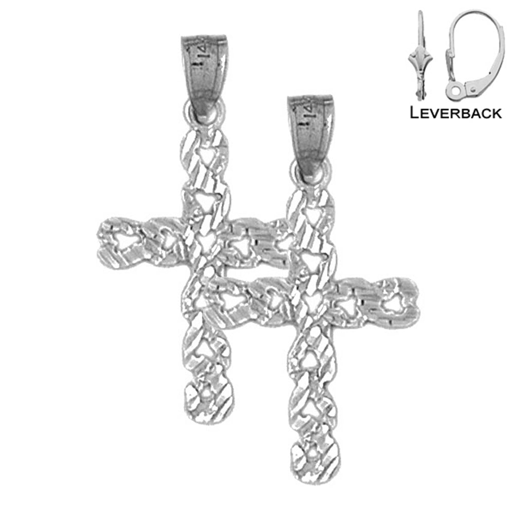 Sterling Silver 31mm Cross Earrings (White or Yellow Gold Plated)