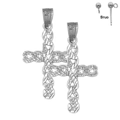 Sterling Silver 31mm Cross Earrings (White or Yellow Gold Plated)