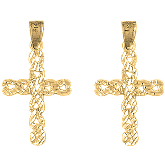 Yellow Gold-plated Silver 31mm Cross Earrings
