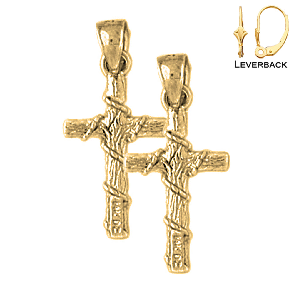 14K or 18K Gold Roped Cross Earrings