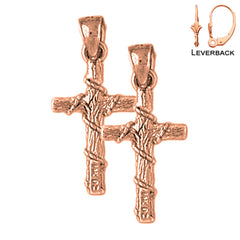 14K or 18K Gold Roped Cross Earrings