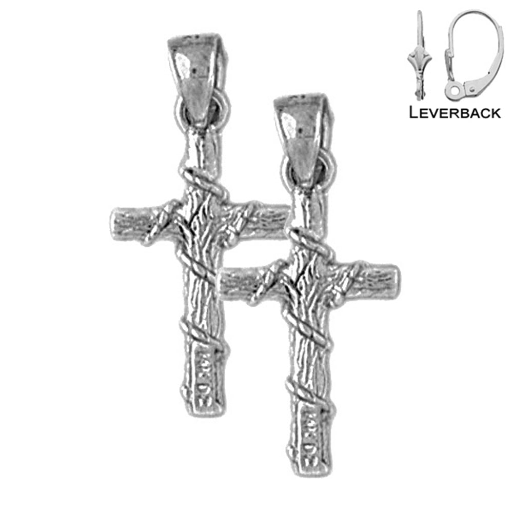 Sterling Silver 26mm Roped Cross Earrings (White or Yellow Gold Plated)