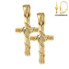 Sterling Silver 26mm Roped Cross Earrings (White or Yellow Gold Plated)