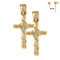 Sterling Silver 26mm Roped Cross Earrings (White or Yellow Gold Plated)