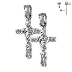 Sterling Silver 26mm Roped Cross Earrings (White or Yellow Gold Plated)