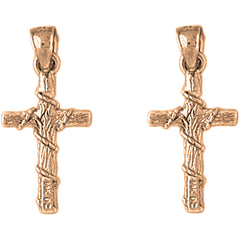 14K or 18K Gold 26mm Roped Cross Earrings