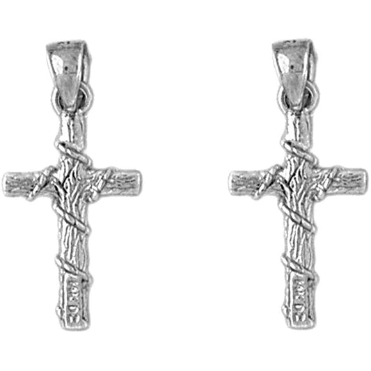 Sterling Silver 26mm Roped Cross Earrings