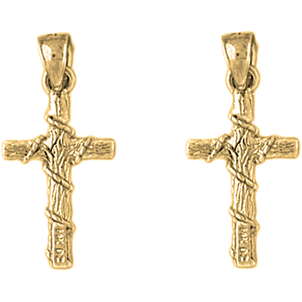 Yellow Gold-plated Silver 26mm Roped Cross Earrings