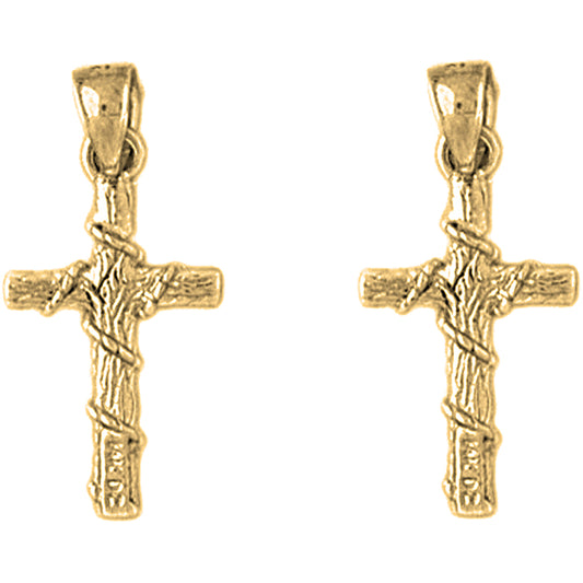 Yellow Gold-plated Silver 26mm Roped Cross Earrings