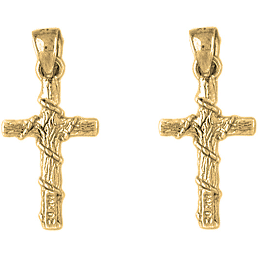 14K or 18K Gold 26mm Roped Cross Earrings