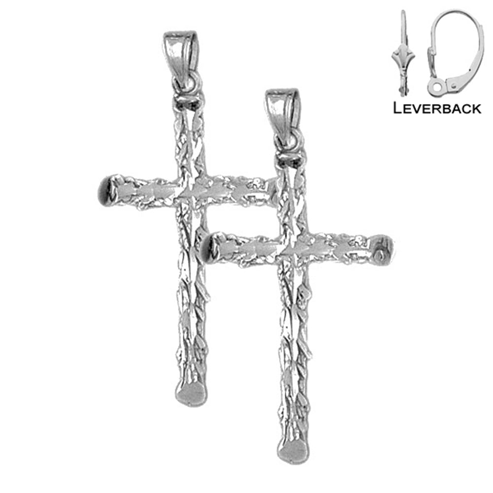 Sterling Silver 39mm Latin Cross Earrings (White or Yellow Gold Plated)