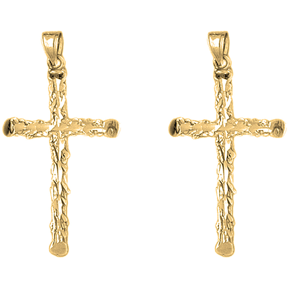 Yellow Gold-plated Silver 39mm Latin Cross Earrings