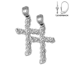 Sterling Silver 27mm Latin Cross Earrings (White or Yellow Gold Plated)