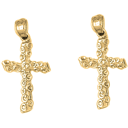 Yellow Gold-plated Silver 27mm Latin Cross Earrings