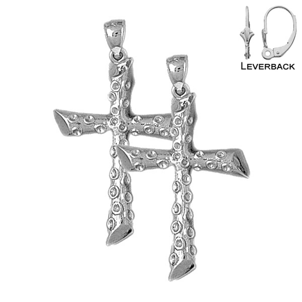 Sterling Silver 39mm Latin Cross Earrings (White or Yellow Gold Plated)