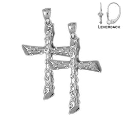 Sterling Silver 39mm Latin Cross Earrings (White or Yellow Gold Plated)