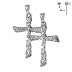 Pendientes de cruz latina de plata de ley de 39 mm (chapados en oro blanco o amarillo)