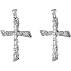 Sterling Silver 39mm Latin Cross Earrings