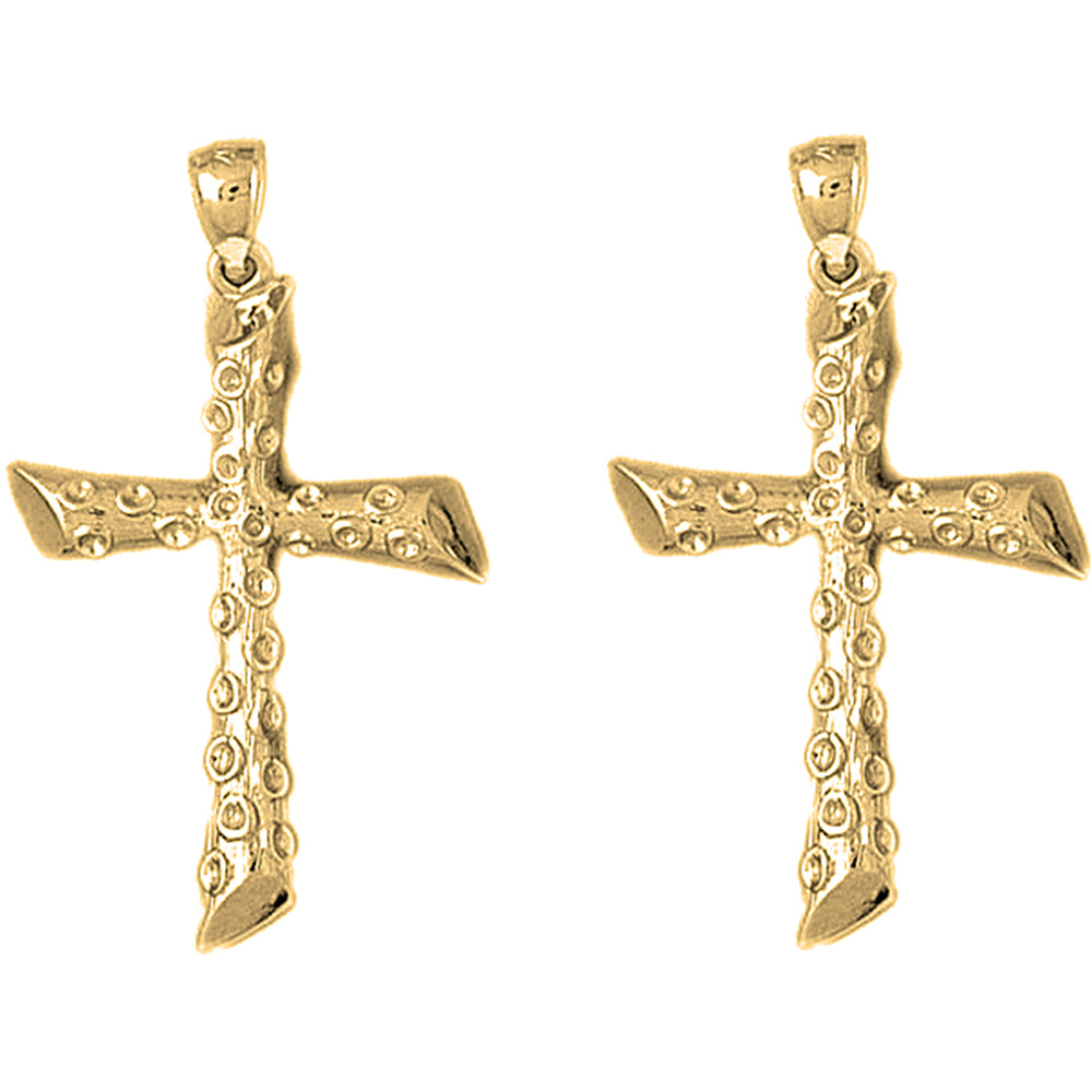 Yellow Gold-plated Silver 39mm Latin Cross Earrings