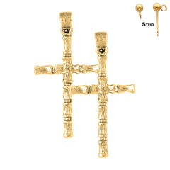 Pendientes de cruz de bambú de plata de ley de 34 mm (chapados en oro blanco o amarillo)