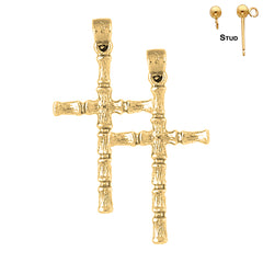 Sterling Silver 34mm Bamboo Cross Earrings (White or Yellow Gold Plated)