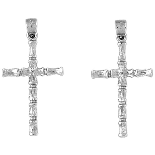 Sterling Silver 34mm Bamboo Cross Earrings