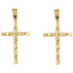 Yellow Gold-plated Silver 34mm Bamboo Cross Earrings