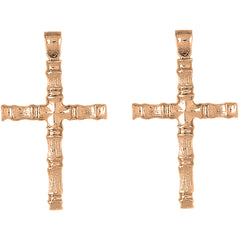 14K or 18K Gold 55mm Bamboo Cross Earrings