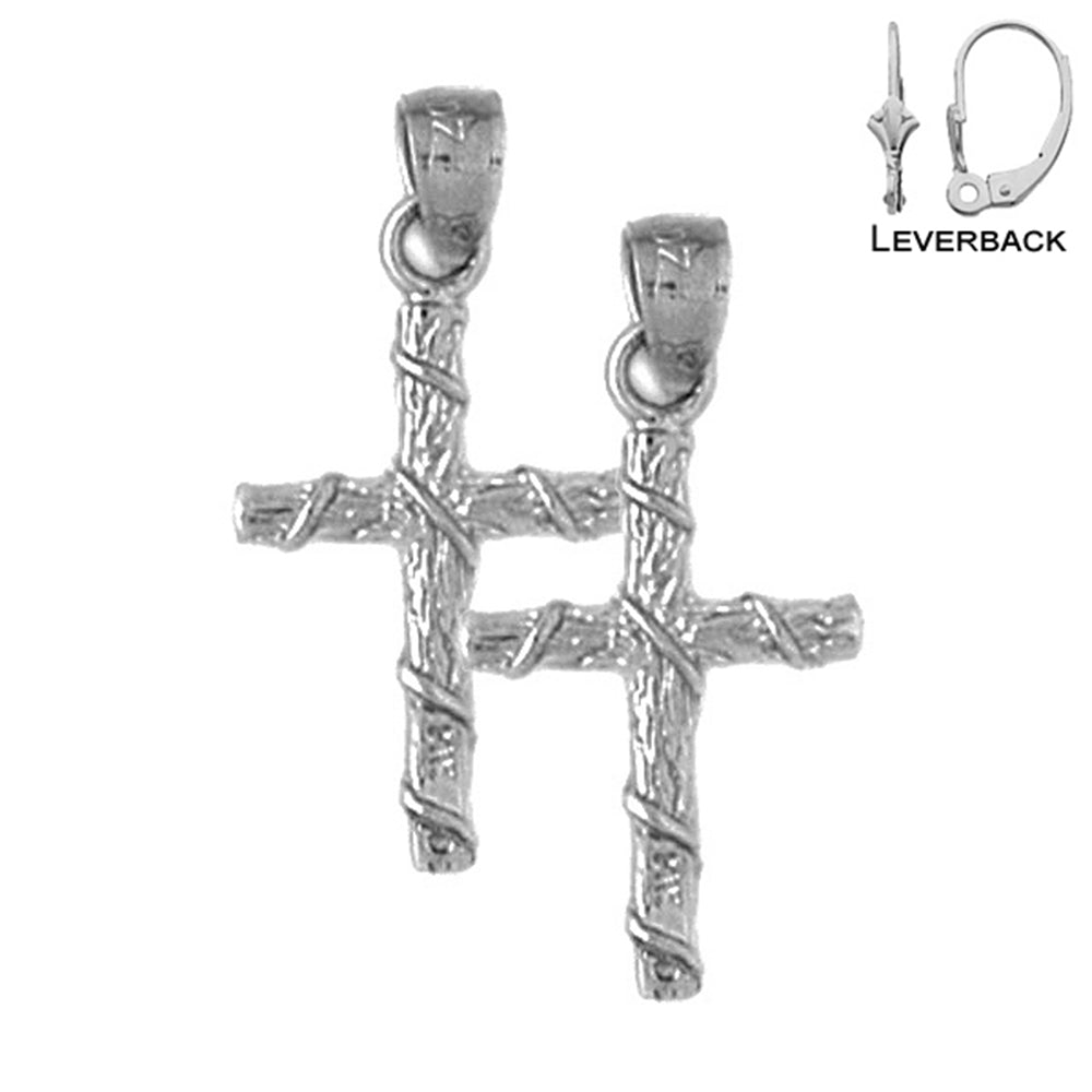 Sterling Silver 24mm Roped Cross Earrings (White or Yellow Gold Plated)