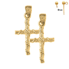 Sterling Silver 24mm Roped Cross Earrings (White or Yellow Gold Plated)