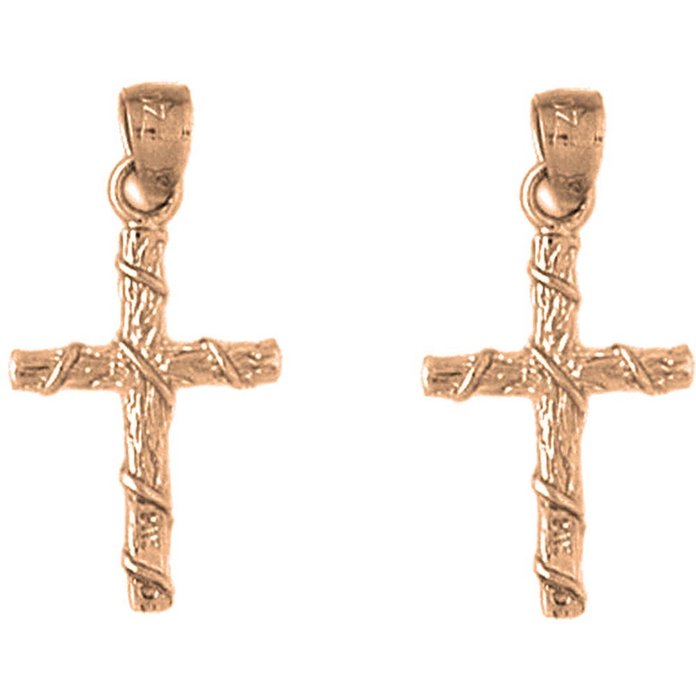 14K or 18K Gold 24mm Roped Cross Earrings