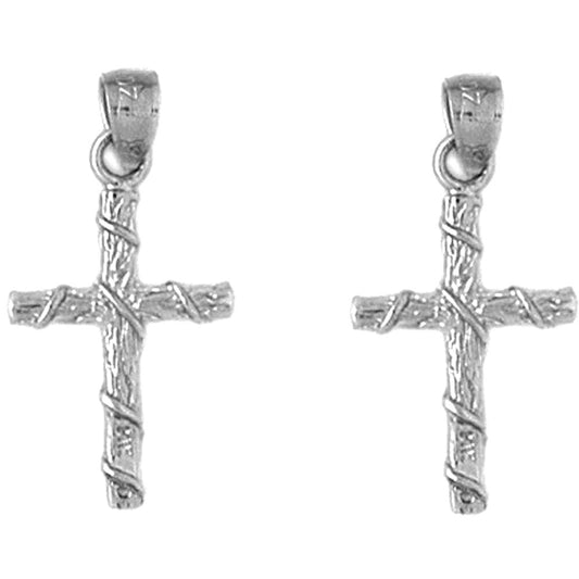 Sterling Silver 24mm Roped Cross Earrings