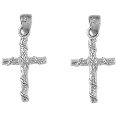 Sterling Silver 24mm Roped Cross Earrings