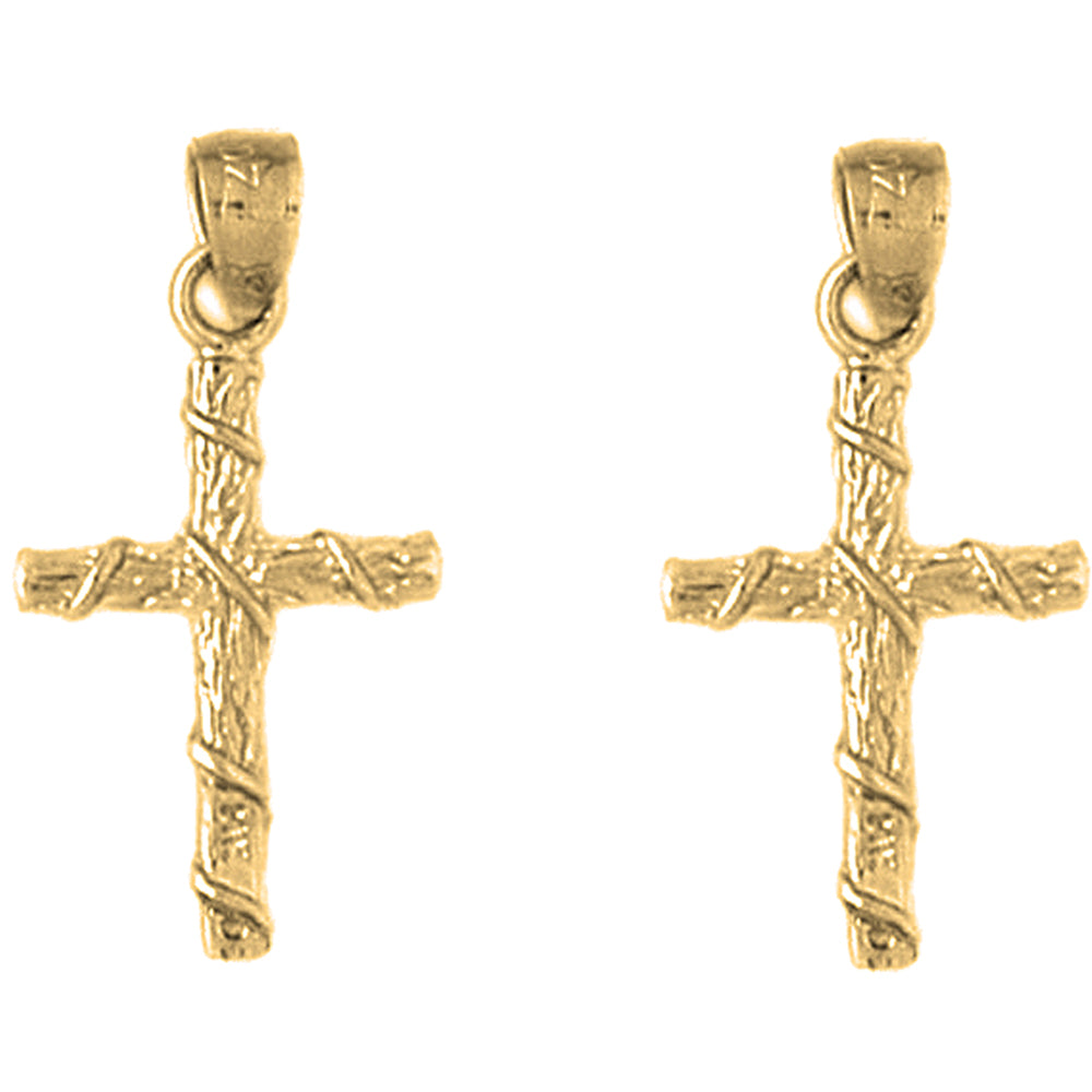 Yellow Gold-plated Silver 24mm Roped Cross Earrings