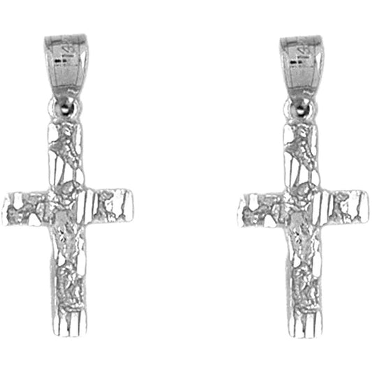 Sterling Silver 26mm Nugget Cross Earrings