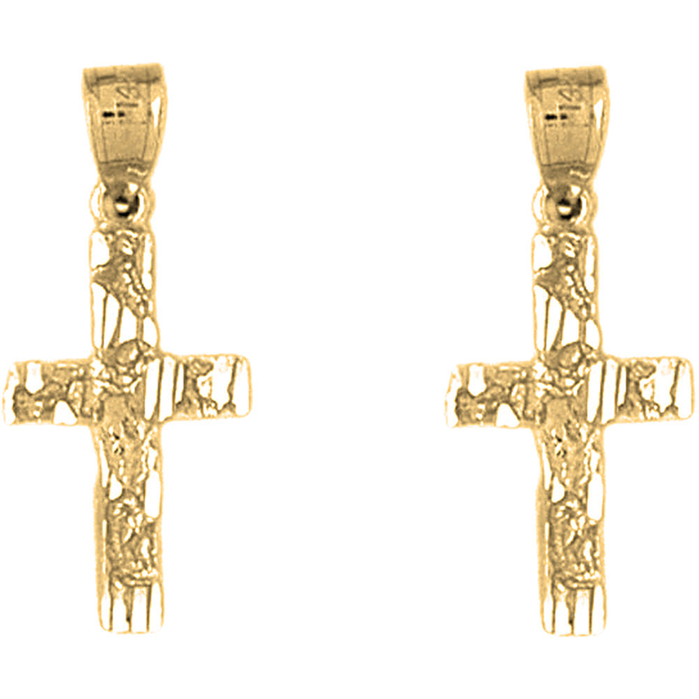 Yellow Gold-plated Silver 26mm Nugget Cross Earrings