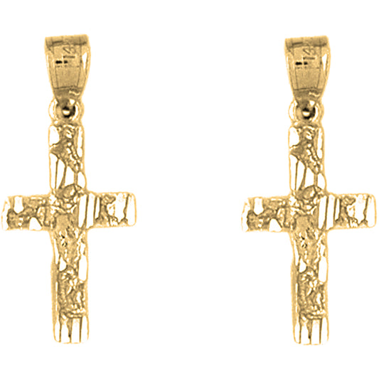 Yellow Gold-plated Silver 26mm Nugget Cross Earrings
