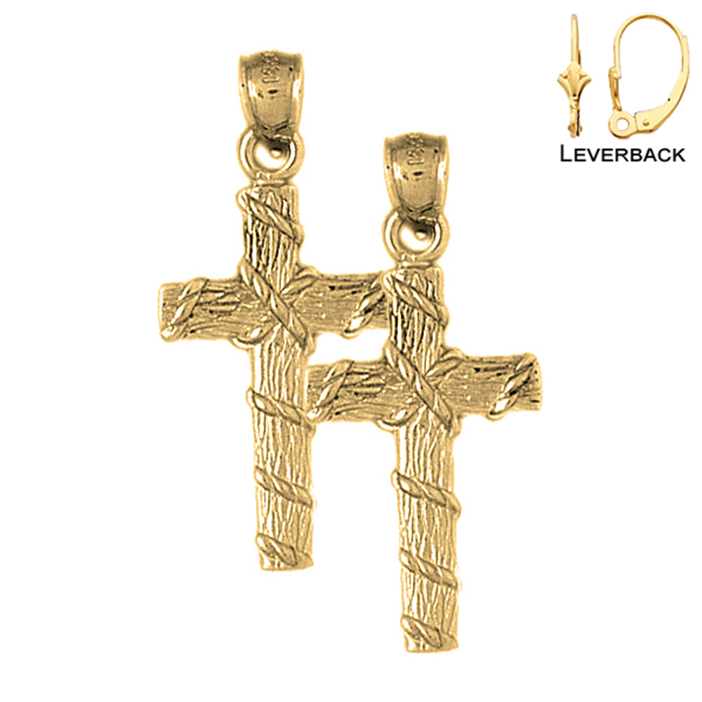 14K or 18K Gold Roped Cross Earrings