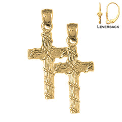 Sterling Silver 47mm Roped Cross Earrings (White or Yellow Gold Plated)