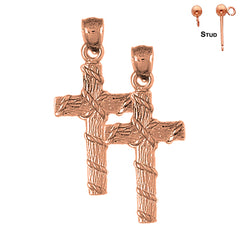 14K or 18K Gold Roped Cross Earrings