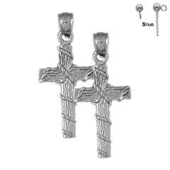 Sterling Silver 47mm Roped Cross Earrings (White or Yellow Gold Plated)