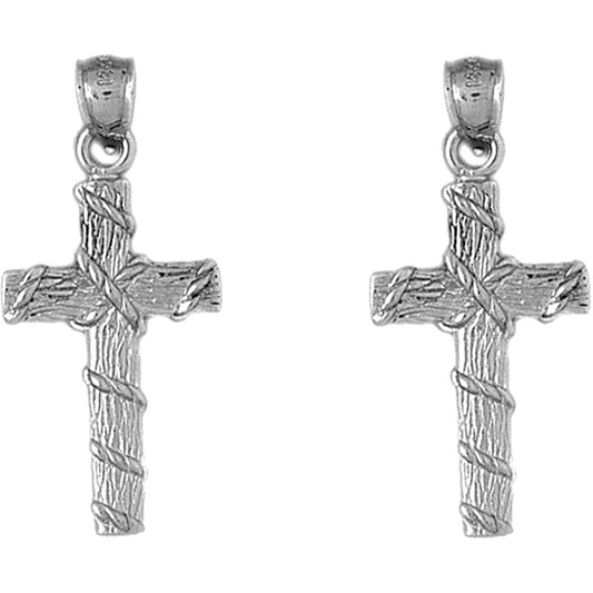 Sterling Silver 47mm Roped Cross Earrings