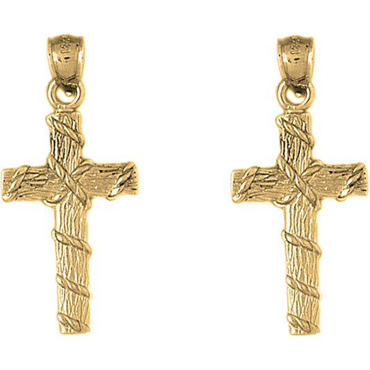 Yellow Gold-plated Silver 47mm Roped Cross Earrings