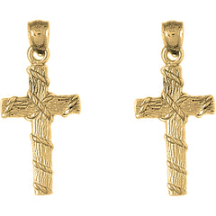 14K or 18K Gold 47mm Roped Cross Earrings