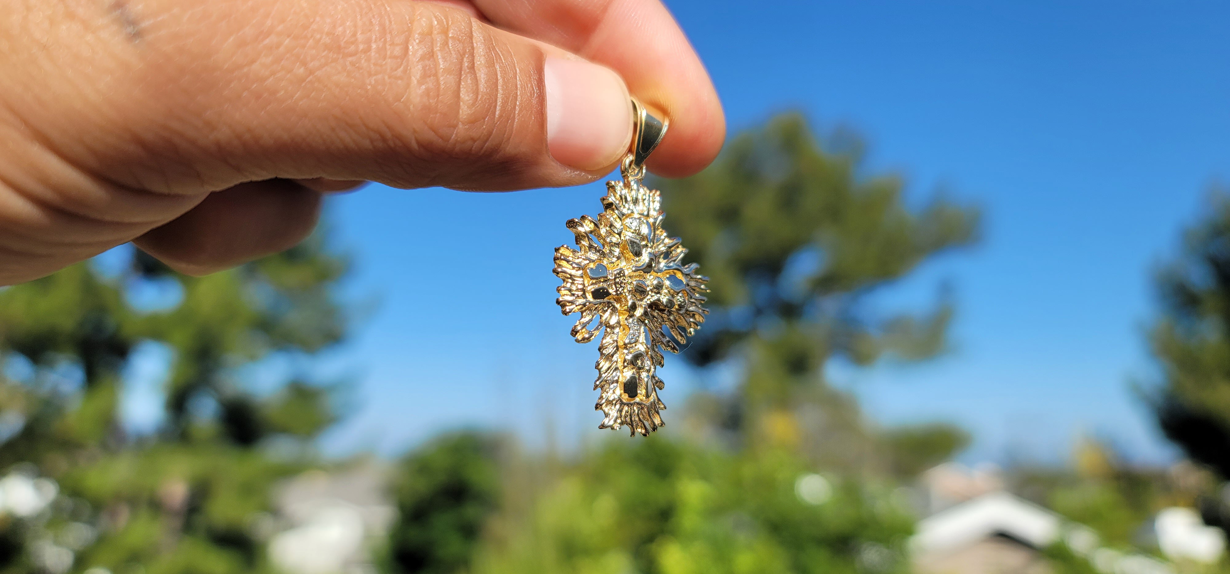 10K, 14K or 18K Gold Nugget Cross Pendant