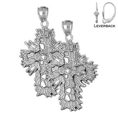 Sterling Silver 47mm Nugget Cross Earrings (White or Yellow Gold Plated)