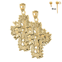 Sterling Silver 47mm Nugget Cross Earrings (White or Yellow Gold Plated)